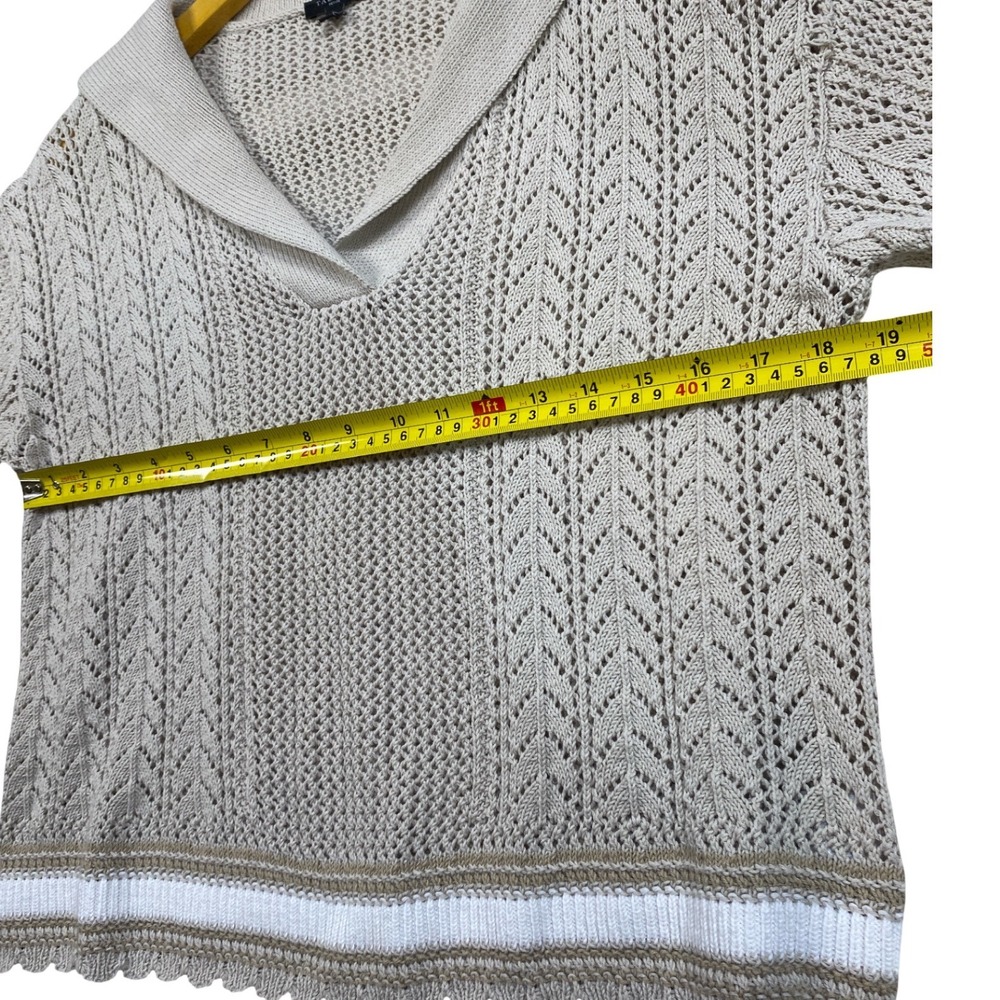 Talbots M Petite Beige Pointelle Sailor Collar Sweater Scalloped Hem‎ Neutral - Picture 9 of 10